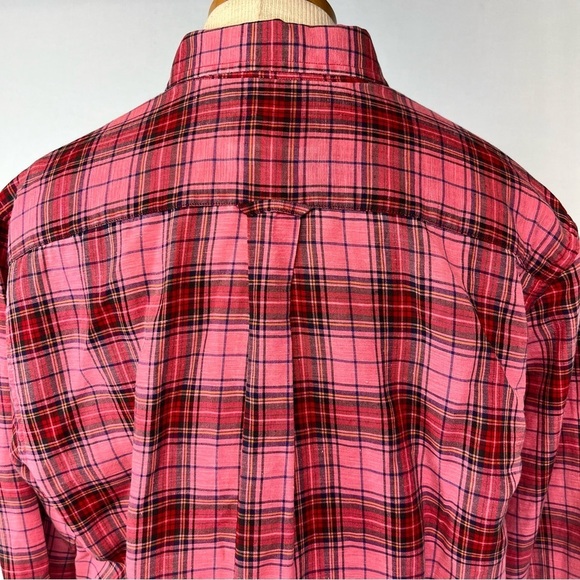 Barbour Button Down Linen Cotton Blend Men Medium Pink Plaid - Picture 6 of 9